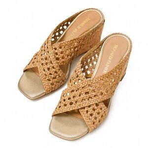 Donald Pliner Women's Square Toe Specked Cork Wedge Beige Sandals Sz 8 parisasp